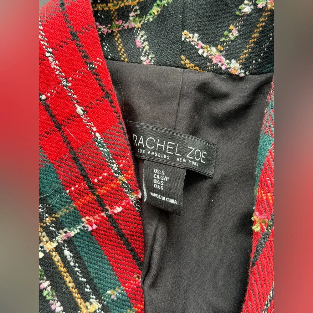 Rachel Zoe Tweed Plaid Red Black Jacket size small